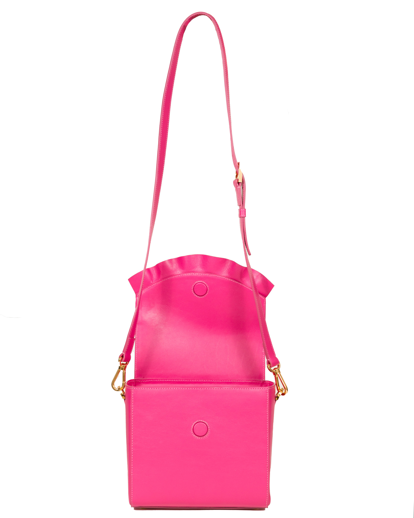 JJ Olivier crossbody front side with flap up and strap up.