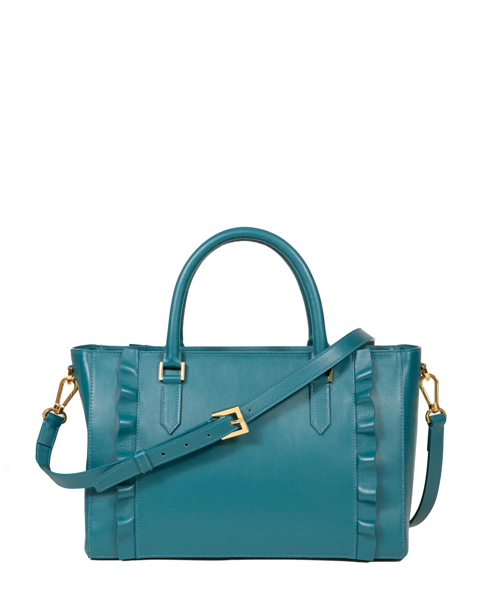 JJ Olivier satchel front view with the strap down.